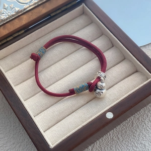 Handcrafted red string bracelet with silver S999 gourd pendant and lucky engraving