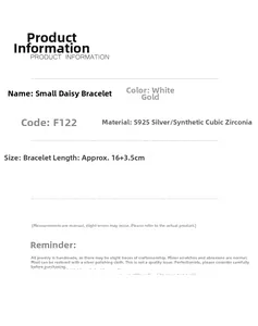 Detailed product specifications for the S925 sterling silver daisy bracelet with CZ stones
