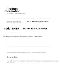 Size guide for S925 sterling silver bow ring with adjustable open band details