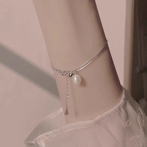 Elegant S925 sterling silver double-layer bracelet with a freshwater pearl and snake chain
