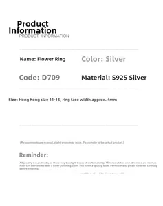 Detaillierte Spezifikationen des S925 Sterlingsilber Blumenrings mit Größe und Material