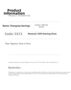 Detailed specifications of S999 sterling silver triangle studs in white gold finish
