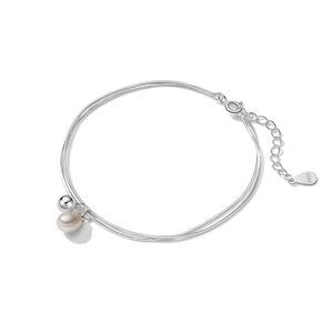 Elegant S925 sterling silver double-layer bracelet with freshwater pearl and metal bead