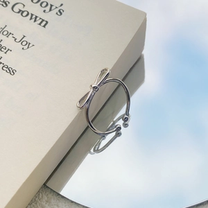 Minimalist S925 sterling silver hollow bow open ring with polished mirror finish