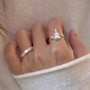 925 Sterling Silver Matte Gourd Open Ring For Women Adjustable Zirconia Inlaid Retro Chinese Style Elegant Finger Jewelry