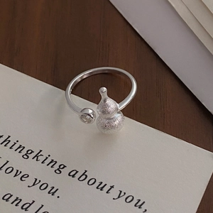 S925 sterling silver frosted gourd open ring with a small round diamond accent for women
