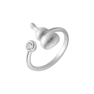S925 sterling silver frosted gourd open ring with white zircon in a minimalist retro style