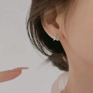 S999 Sterling Silver Star Stud Earrings With Cubic Zirconia Zircon Elegant Minimalist Jewelry For Women Daily Dating