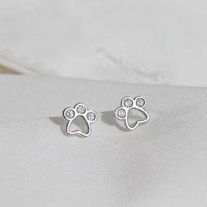 S999 Sterlingsilber Katzenpfote Ohrstecker Minimalistisch Tierpfote Zirkonia Schmuck Für Damen Mädchen Einfaches Geschenk