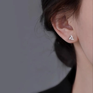 S999 Sterling Silver Triangle Stud Earrings with Pavé Zirconia for Women