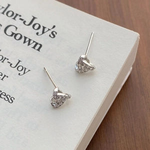 Elegant S999 sterling silver geometric twist stud earrings with sparkling pavé zircons