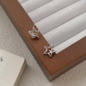 Elegant S999 silver double star stud earrings with sparkling cubic zirconia inlay
