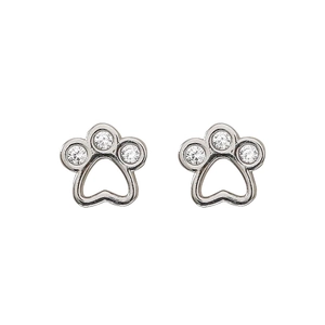 S999 Sterling Silber Katzenpfote Ohrstecker mit herzförmigem Ausschnitt und Zirkonia