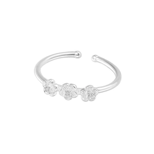 Minimalistischer S925 Sterling Silber Ring mit drei zarten Kirschblüten, verstellbar