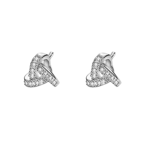Minimalist S999 silver intertwined triangle earrings with pave set zircon stones