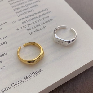 Minimalist S925 sterling silver adjustable open rings with engraved eight-pointed star design