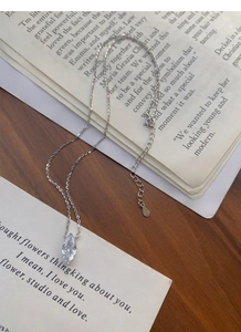 Detail of S925 sterling silver marquise necklace with lobster clasp and extension chain