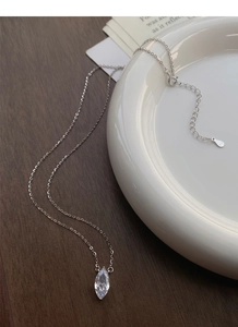 Detail of S925 sterling silver marquise cut necklace with adjustable clasp and S925 hallmark