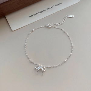 Elegante bracciale con fiocco in argento sterling S925 e catena a sfere per donna