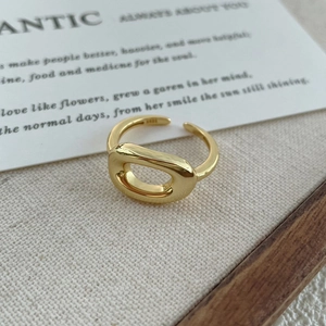 Minimalist S925 sterling silver open ring with hollow oval design in gold finish