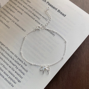 Elegante bracciale a fiocco in argento sterling S925 con perline e catena di estensione