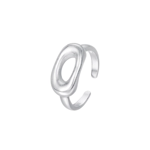 Minimalist S925 sterling silver open adjustable ring with oval hollow matte finish