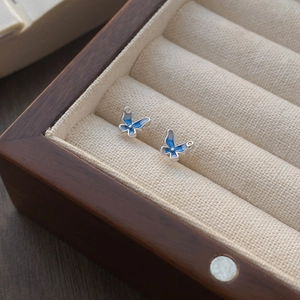 Orecchini a Farfalla in Argento Sterling S999 Smalto Sfumato Blu Zirconia Minimalista Piccoli Gioielli per Donna Accessori Quotidiani
