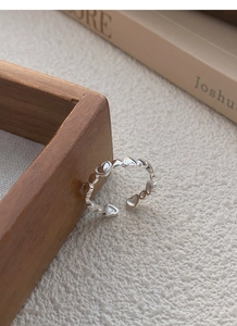 Detailed macro view of the open heart pattern on a polished S925 sterling silver ring