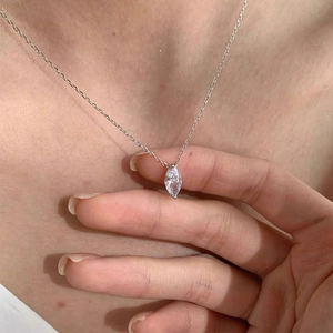S925 Sterling Silver Marquise Cut Cubic Zirconia Pendant Necklace For Women Elegant Minimalist Dainty Clavicle Chain Jewelry