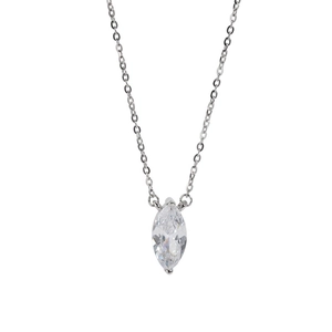Minimalist S925 sterling silver marquise cut zircon necklace with a polished cable chain