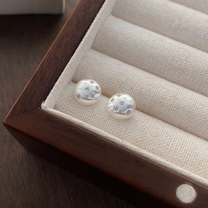 Minimalist S925 sterling silver brushed sphere stud earrings with starburst zircon stones