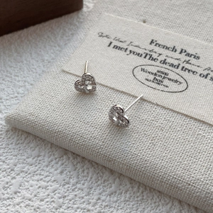 Exquisite S999 sterling silver bow heart stud earrings with white cubic zirconia accents