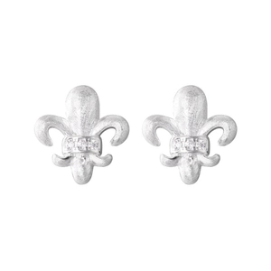 Elegant S925 sterling silver fleur-de-lis stud earrings with brushed matte finish