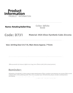 Detailed specifications for S925 silver spinning ballet ring with white gold plating