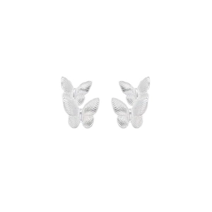S999 sterling silver butterfly stud earrings with layered wings and detailed texture