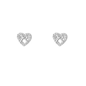 Exquisite S999 sterling silver bow knot heart earrings with sparkling cubic zirconia pavé