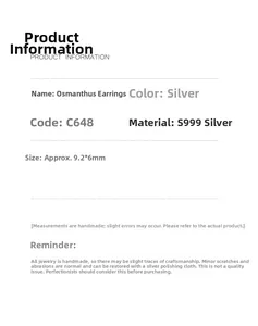 Detailed specifications card for S999 sterling silver osmanthus flower stud earrings
