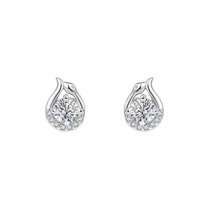 Elegant S999 sterling silver swan stud earrings with sparkling cubic zirconia stones