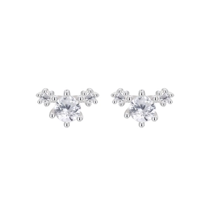Elegant S999 sterling silver stud earrings featuring sparkling zircon three-stone design