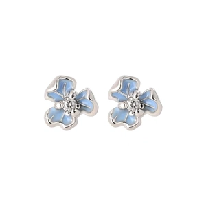 Élégantes boucles d'oreilles iris bleu en argent sterling S999 avec zircons brillants