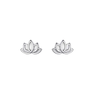 Handcrafted S999 sterling silver lotus stud earrings with matte and polished petals