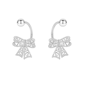 Boucles d'oreilles nœud creux en argent sterling S999 avec détails cœur et vis