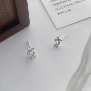 S999 Pure Silver Osmanthus Flower Stud Earrings For Women Rhinestone Inlaid Minimalist Floral Jewelry Sweet Elegant Earrings