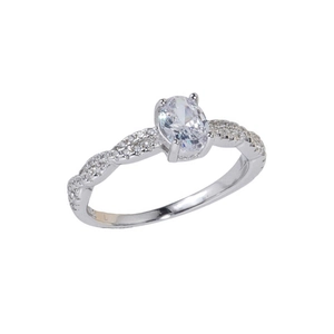 Elegant S925 sterling silver spinning ballet ring with oval zircon and twisted diamond band