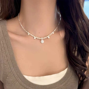 Élégant Collier de Künstliche Perles en Argent Sterling 925 Pendentif en Zircone Cubique Choker Étoile Pour Femme Bijoux