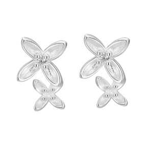 Elegant S999 silver osmanthus flower stud earrings with a dual layered matte petal finish