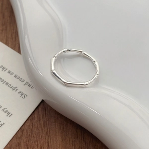 S999 sterling silver open ring with minimalist bamboo joint design for women