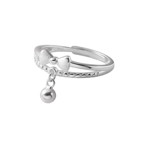 S925 sterling silver double-layer ring with matte bow and beaded band adjustable size