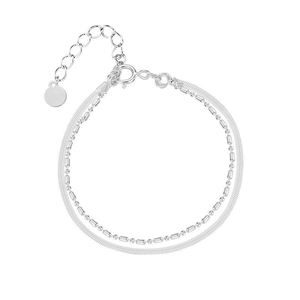 Bracelet double couche en argent sterling S925 avec chaîne serpent et perles pour femme