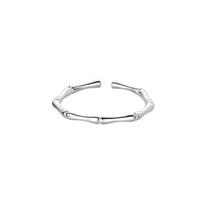 S999 Sterling Silver Bamboo Joint Open Ring with Polished Finish and Adjustable Design